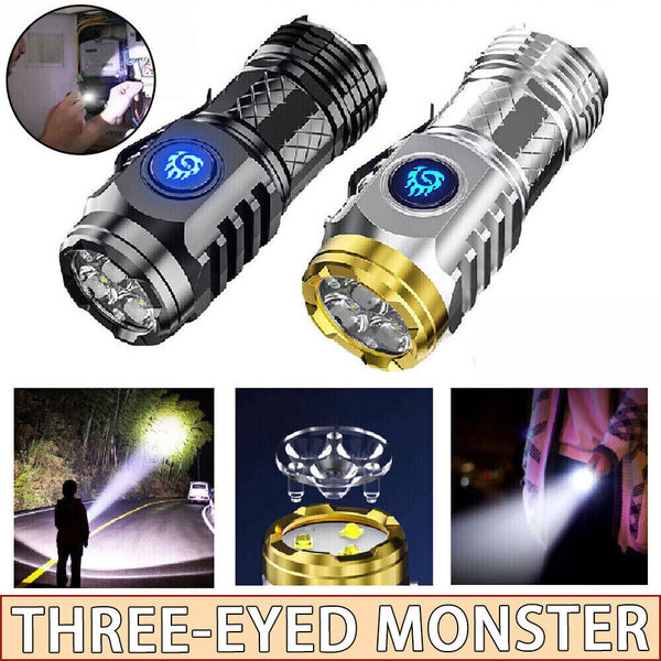 Three-Eyed Monster Mini Flashlight, LED Flashlights High Lumens Rechargeable