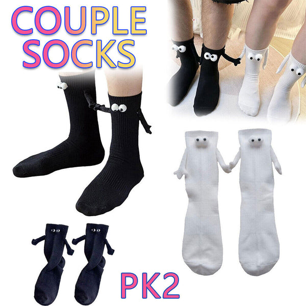 2 pairs Funny Magnetic Suction 3D Doll Couple Sock Holding Hand SockS for Couple
