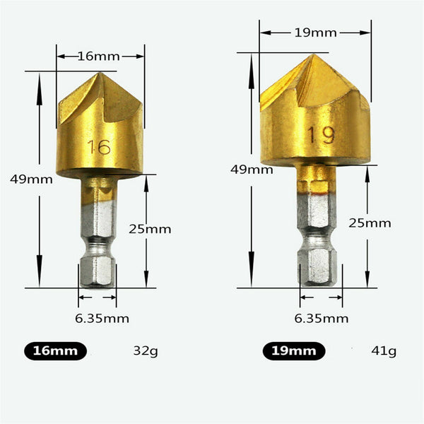 12PCS Chamfer Countersink Drill Bit Set – 5 Flute Deburring Cutting Tools