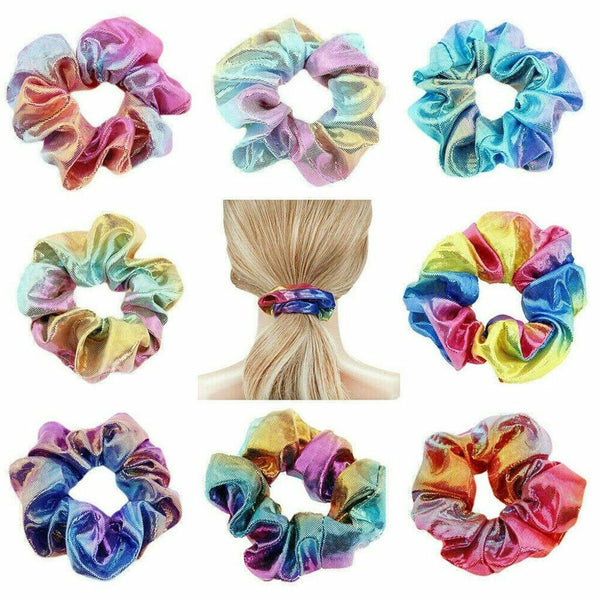 UP TO 16X Shiny Metallic Elastic Hair Ties Women Hair Scrunchies Ponytail Holder