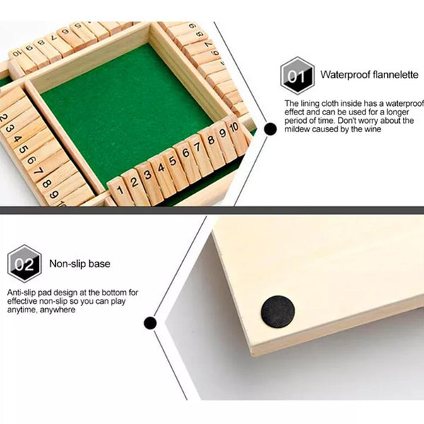 2PCS Shut The Box Wooden Board Game Dice Family Tabletop Number Game Set