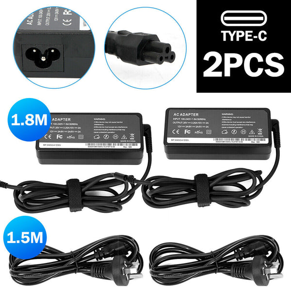 2pcs 65W USB-C Type-C Adapter Laptop Charger For Lenovo ThinkPad Acer Dell HP AU