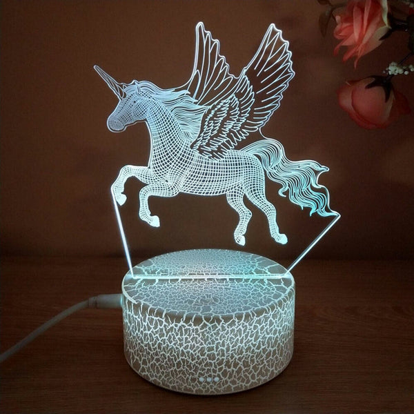 3D LED Unicorn Light Visual Decor Home Illusion Lamp Change Desk Night Touch