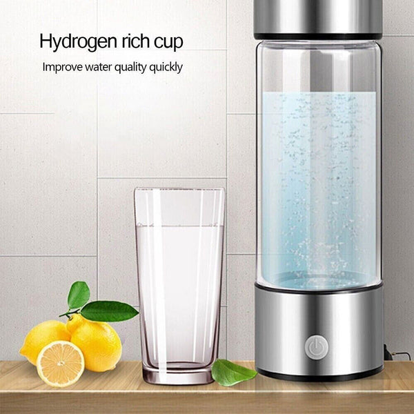 450ML Hydrogen Water Bottle Generator Rich Ionizer Glass Drink Cup USB Charging