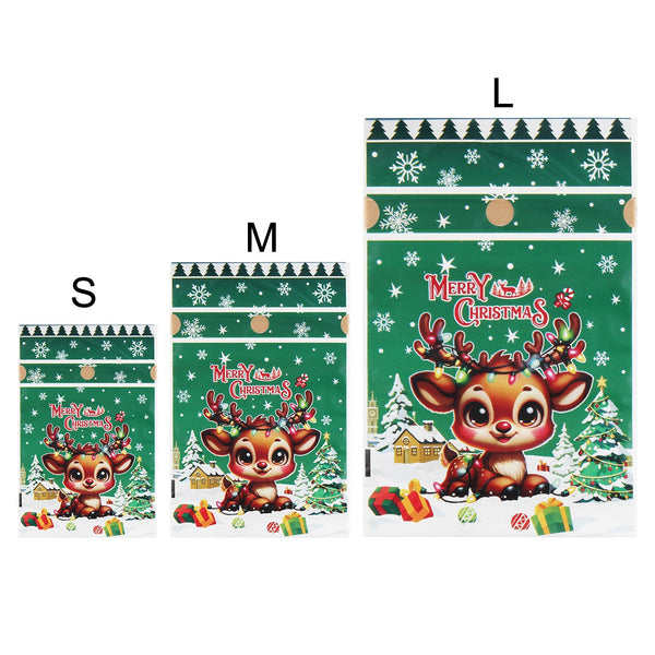 Reindeer gift bag sizes S, M and L shown flat side by side