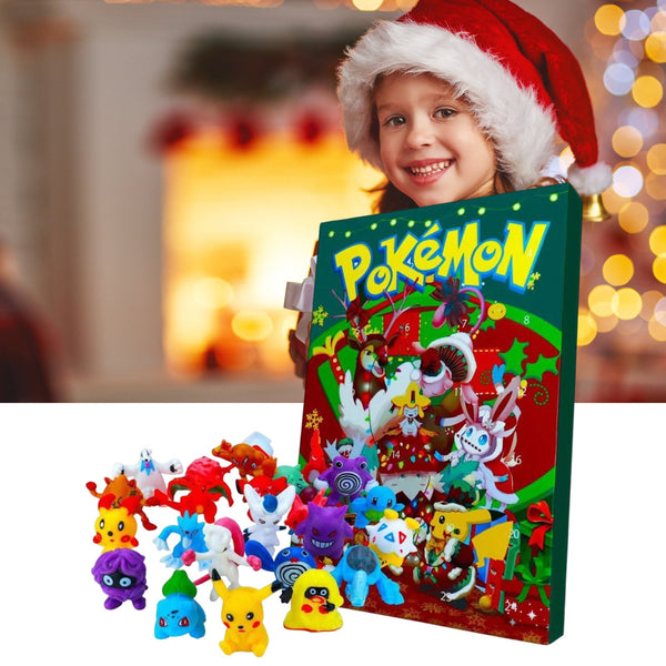 Boy in a Santa hat with the green monster figure advent calendar and figures