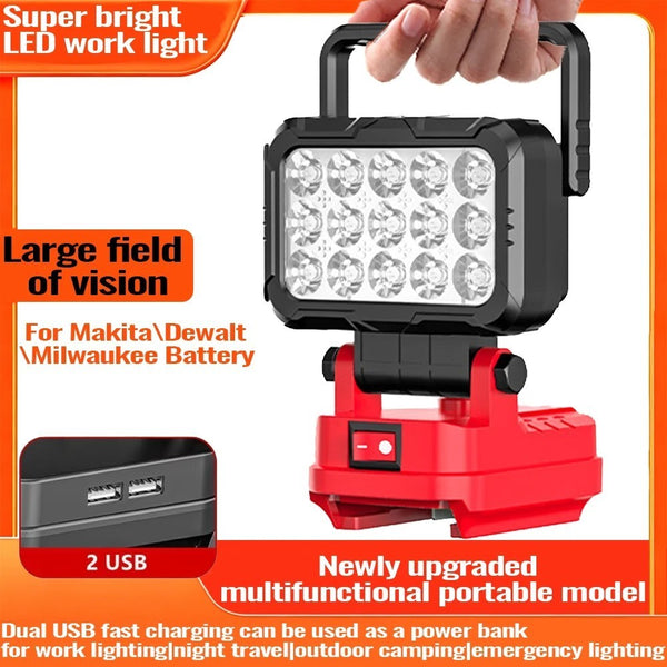 For Milwaukee Battery 18V LED Work Light Workshop Flashlights Camping Torch 2USB