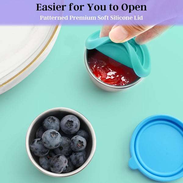 12pcs Stainless Steel Sauce Containers with Silicone Lids | Mini Airtight Food Storage Cups