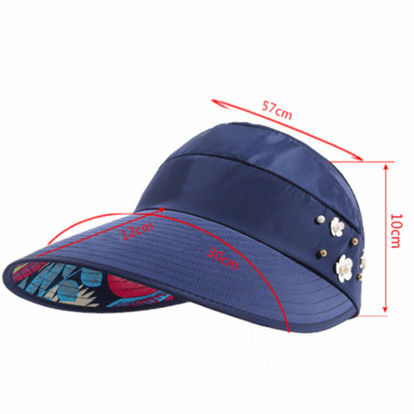 Summer Hat Visor Ladies Wide Brim Foldable Roll Up Sun Cap Golf Beach Women