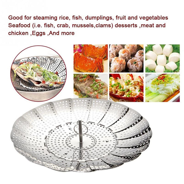 UP 2X Tray Mesh Cook Steam Vegetable Basket Stainless Steel Folding Steamer 23CM