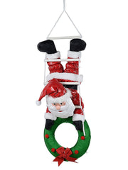 Santa Climbing Ladder Decoration – Hanging Outdoor Christmas Santa with Wreath, 1.1m