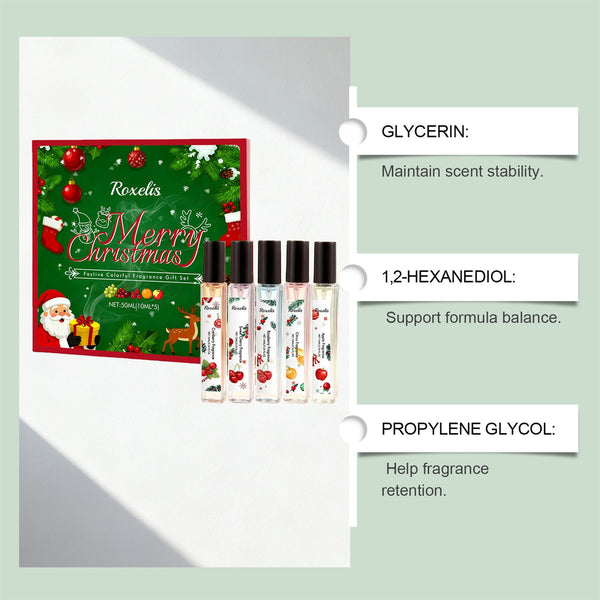 Mini perfume gift set with glycerin, hexanediol and propylene glycol ingredient notes