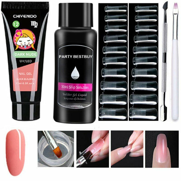 Poly UV Gel Nail Builder Extension Kit, Polygel Tube Nail Art File Color Tube