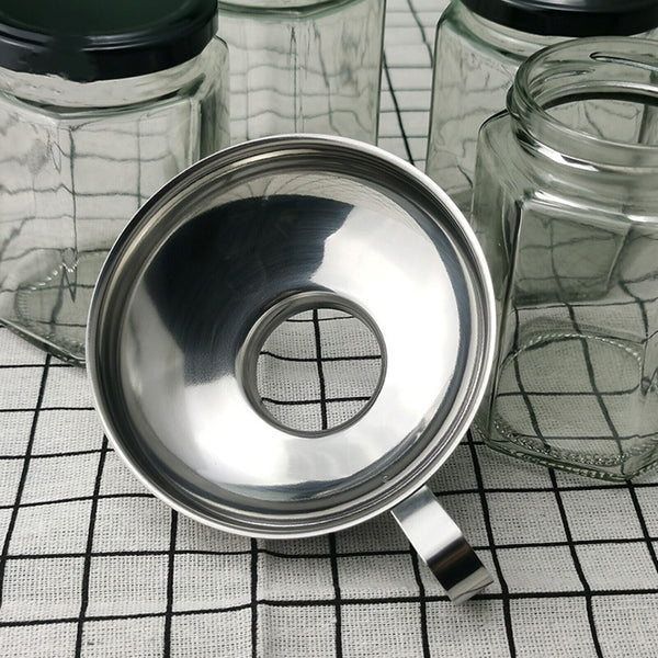 4Pcs Stainless Steel Funnel Hopper Filter Wide Mouth Canning Kitchen Detachable