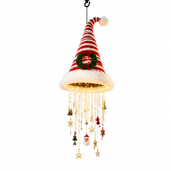 Lighted Santa Hat Hanging Chandelie Light Glowing Star Tassel Hat Decorations