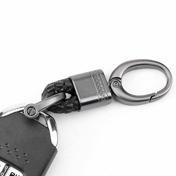 Hand-Woven Keychain Leather Car Keyring Black Gift Ring Keyfob Key Chain Metal