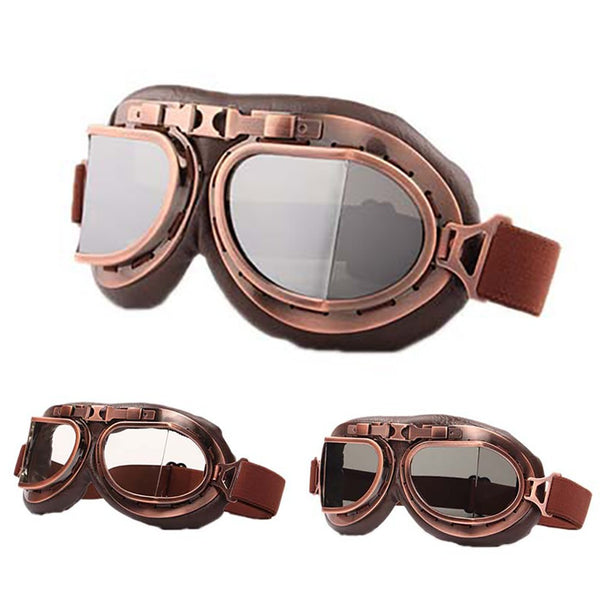 Vintage pilot goggles lens close up