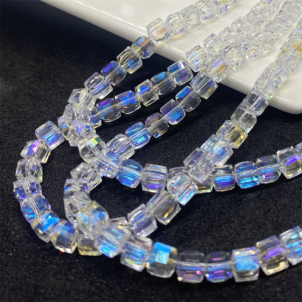 100pcs Square Cube Beads Crystal Glass Prism Faceted 4mm Clear AB Colour Jewelry