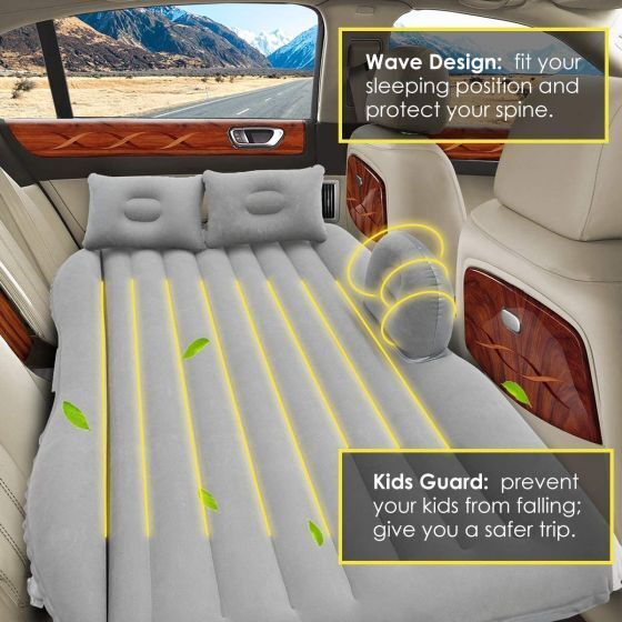 CAR TRAVEL INFLATABLE CAR BED MATTRESS WITH TWO AIR PILLOWS PORTABLE AIR PUMP