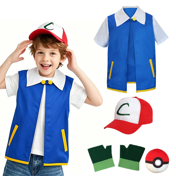 Kids Boys Pokemon Ash Ketchum Costume Girls Book Week Cosplay Outfit Fancy Dress