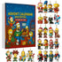 Cartoon advent calendar box with 24 acrylic character ornaments on a white background