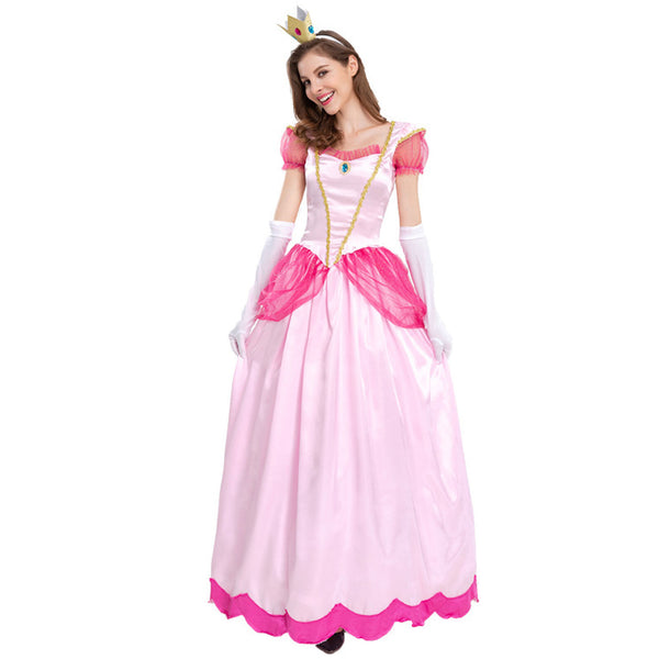 Woman in the pink princess dress with hand on hip