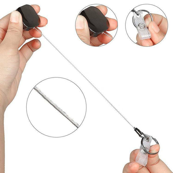 2X Square Metal Retractable Pull Key Ring Badge Lanyard Reel Belt Clip Keychain