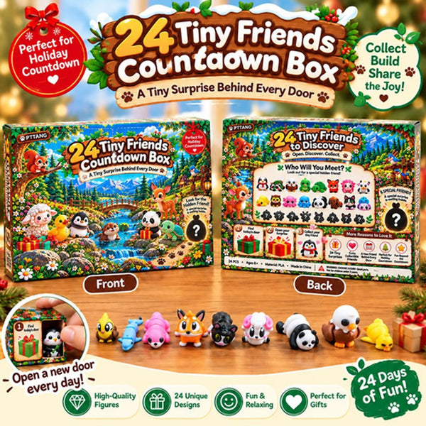 Front and back of the 24 day animal toy advent calendar with collectable mini figures