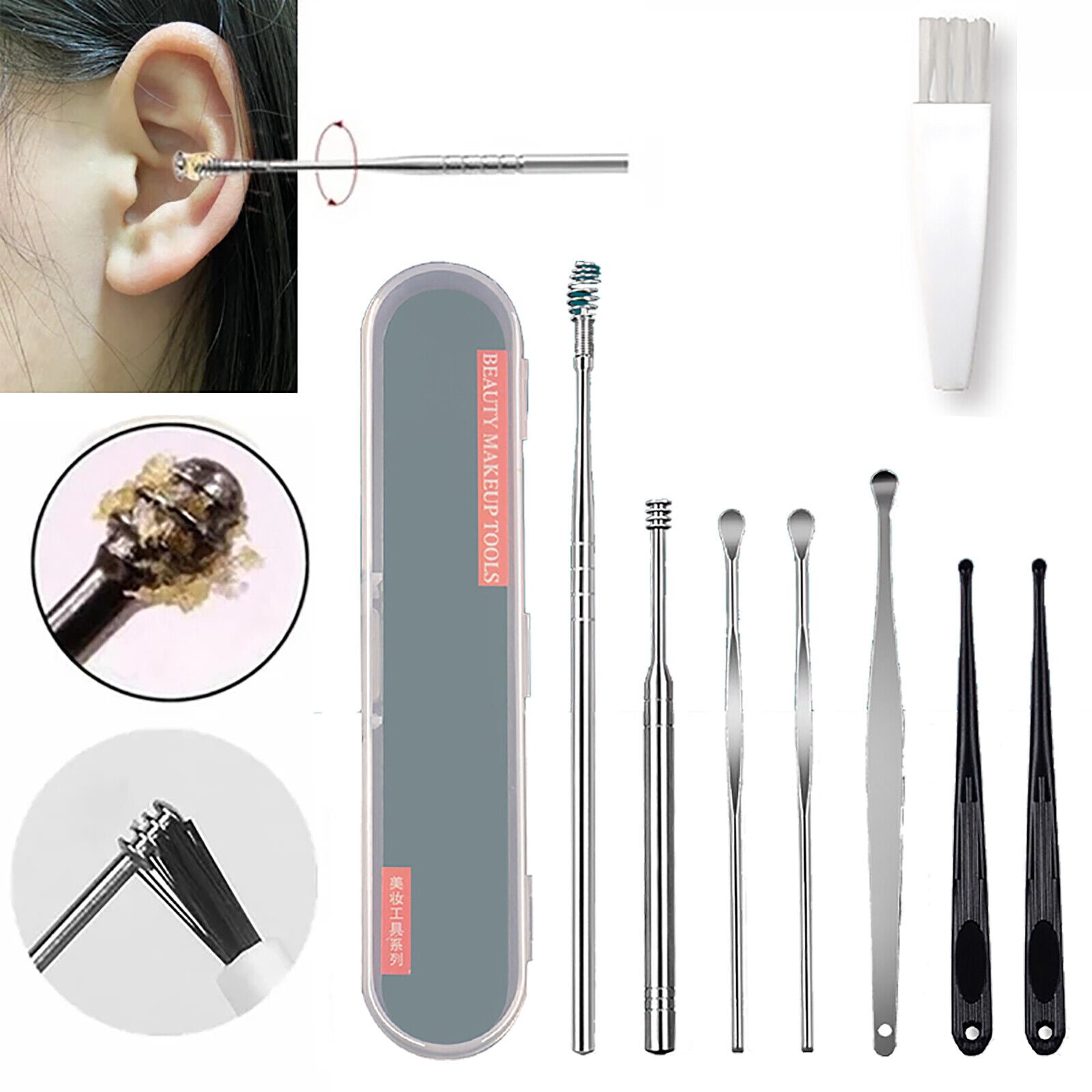 8x Ear Remover Cleaner Spiral Safe Soft Tip Wax Removal Tool Kit Earwa