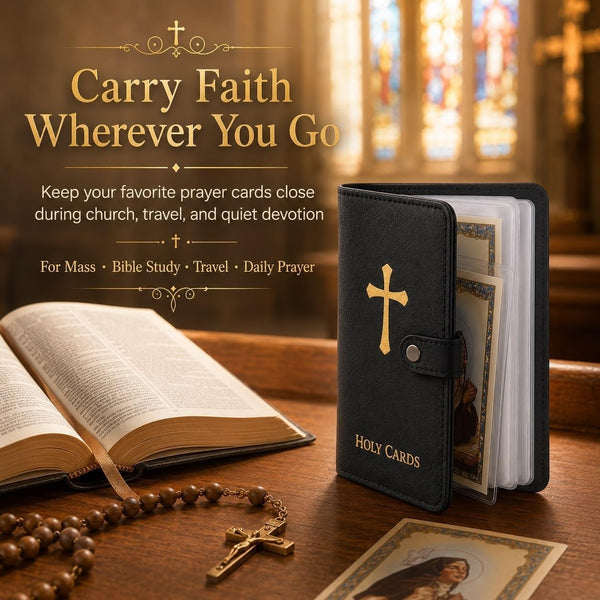 Prayer Card Holder WITH 54 Essential Catholic Christian Prayer Holy Cards Set AU