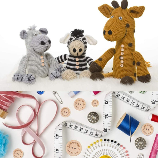 Natural Wooden Button 100pcs Craft Sewing DIY Handmade With Love Wooden Buttons