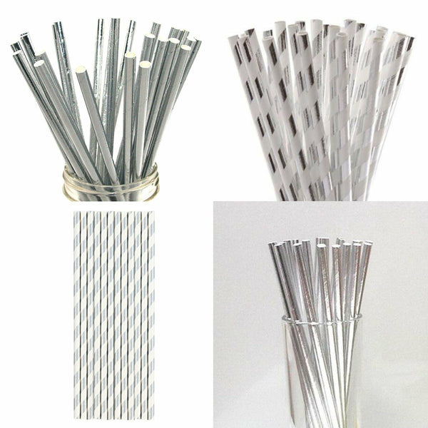 50pcs Foil Paper Straws Metallic Wedding Birthday Party Tableware Biodegradable
