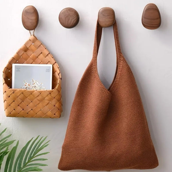 8pcs Walnut Wooden Wall Hooks | Modern Coat Hat Rack Hooks for Home Decor