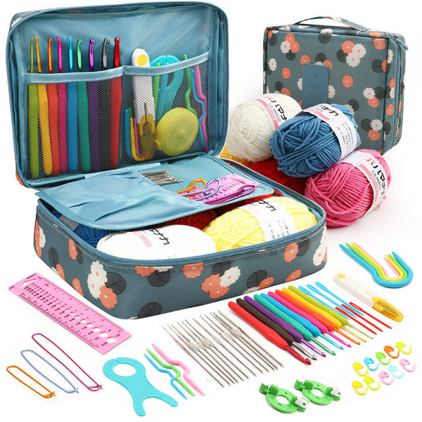 59PCS Beginner Crochet Hooks Kit 5 Roll Yarn Knitting Needles Sewing Set 2Color