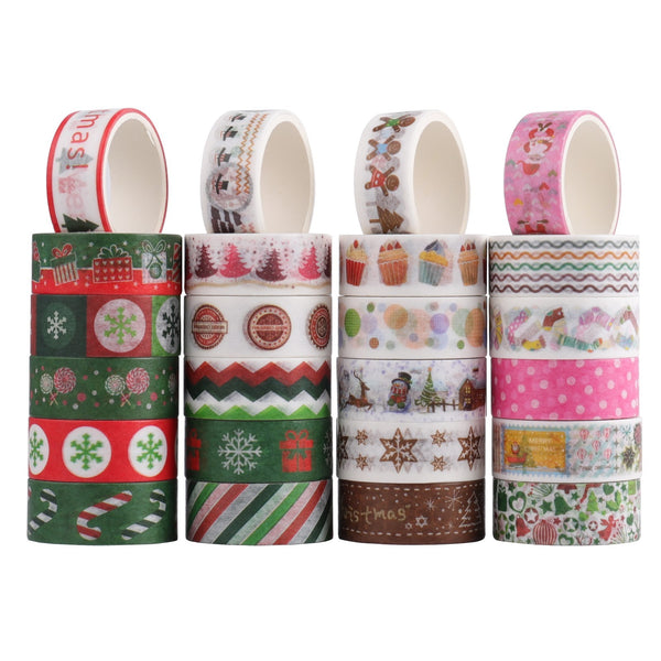 Christmas decorative tape rolls stacked in four columns