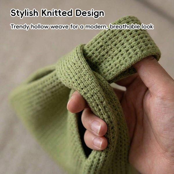Hollow Knit Handbag Set 5 Pack Green Knot Closure Soft Hollow Knit Daily Carry