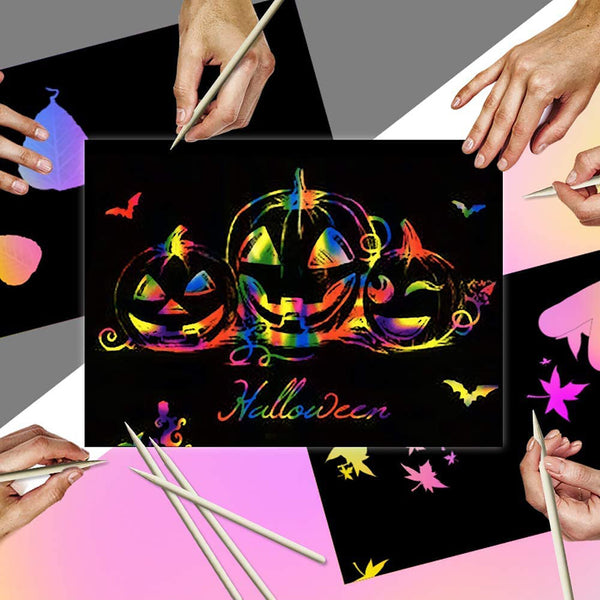 Magic Scratch Paper Art Set Rainbow Drawing Sheets with Wooden Pens