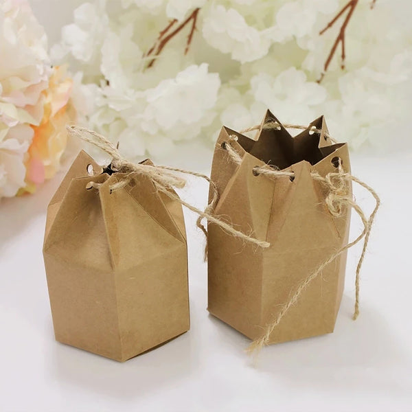 100 Pack Kraft Paper Candy Favor Boxes – Pillow Gift Boxes with Rope for Wedding, Christmas and Party Treats