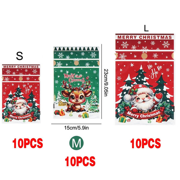 Mixed size pack C: 10 small Santa, 10 medium Reindeer and 10 large Santa Christmas gift bags