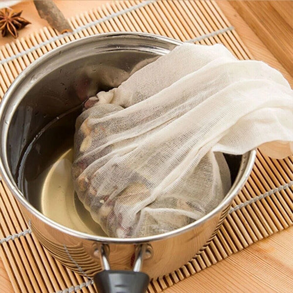 10-100Pcs Reusable 100% Cotton Mesh Filter Bags Spices Herbs Tea Soup Drawstring