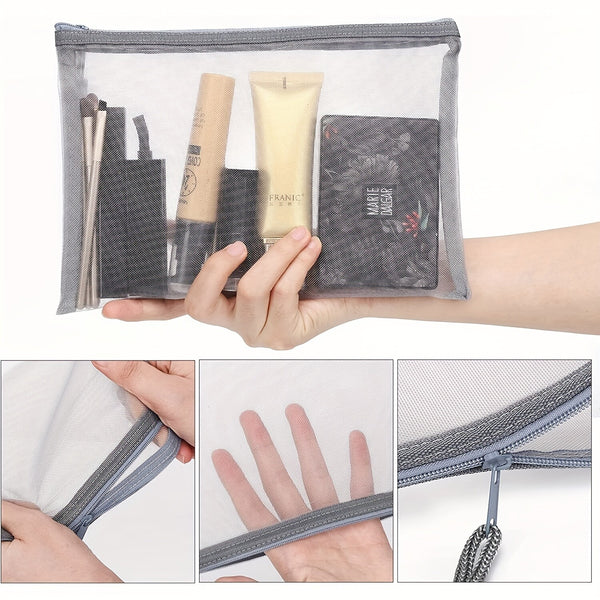 12PCS Clear Mesh Pencil Case Transparent Zipper Stationery Storage Pouch Set
