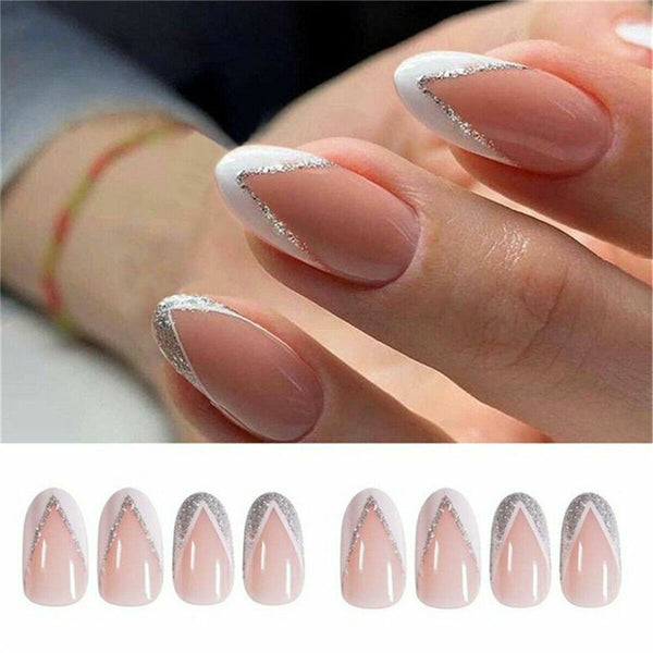 24pcs Fake Nails Reusable Stick On Nails Press on Full Cover False Nail Tips