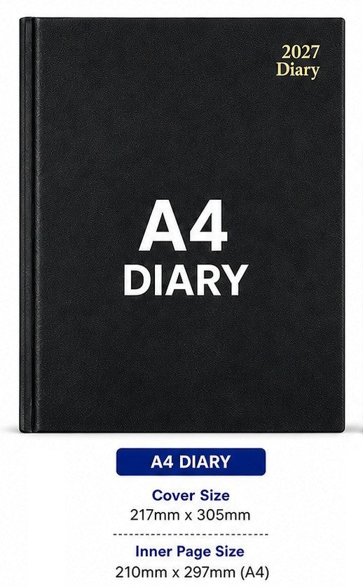 2027 A4 Week To ViewBlack Hard Cover Office Planner Calendar Journal AU