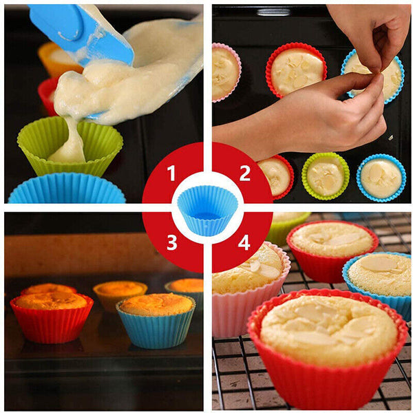 20x Round Cup Cake Silicone Baking Mould Cupcake Case DIY Bake Mold Muffin AU