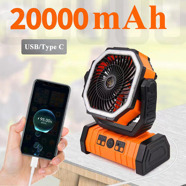 20000mAh Portable Camping Fan Hanging With LED Light Tent Fans USB Rechargeable