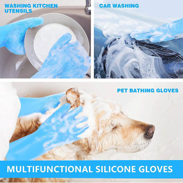 Magic Silicone Rubber Dish Washing Gloves Kitchen Scrubber Cleaning Sponge Tool
