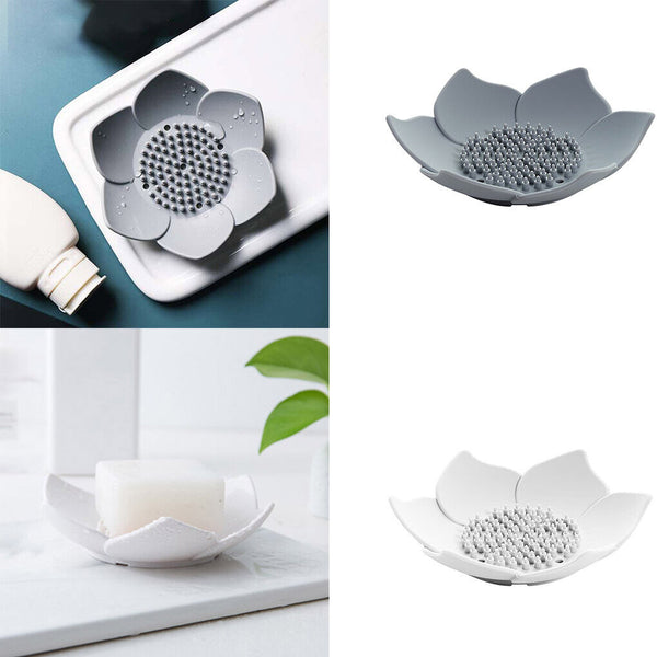 2pcs Creative Lotus Silicone Soap Tray Drain Lotus Soap Box Soap Rack Shelf AU