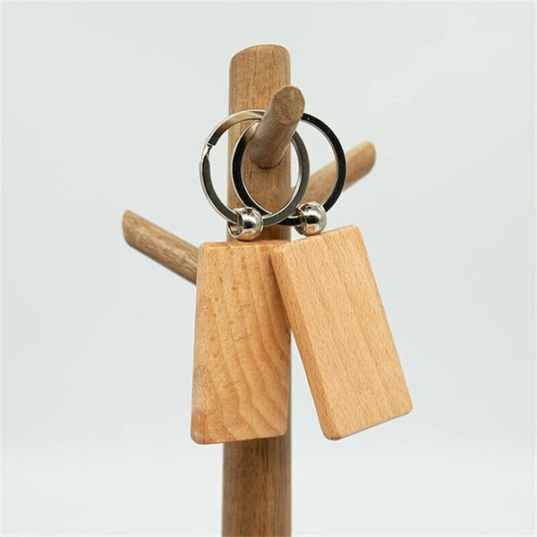 10Pcs Blank Rectangle Wooden Key Chain DIY Wood Keyrings Key Tags Friends Gifts
