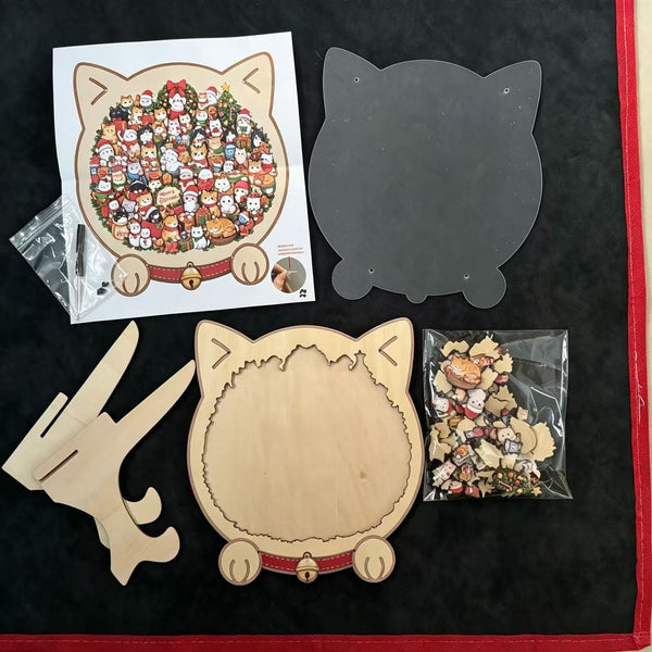 Christmas Cat Wooden Jigsaw Puzzle 135Pcs Morandi Coloured Kids Brain Teaser