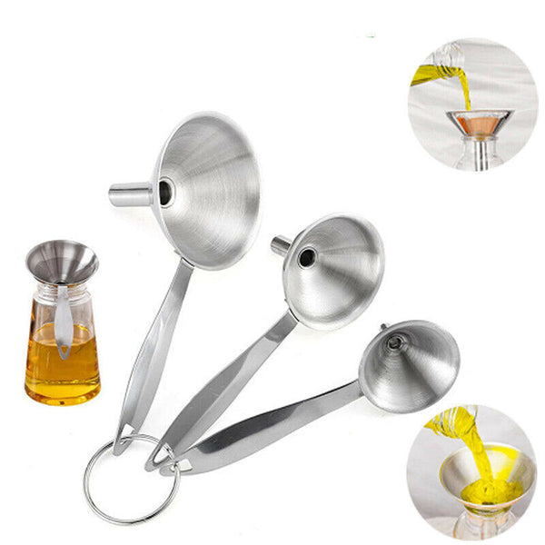 3Pcs Stainless Steel Specialist Funnel Hopper Filter Wide Mouth Canning Kitchen